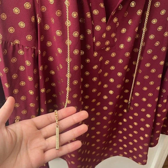 Michael Kors Dark red  and gold blouse MK top long sleeve small size - Picture 12 of 16